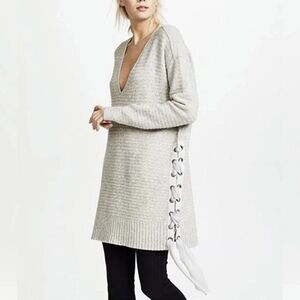 Free People Heart It Lace-Up Sweater in Light Gray Size M